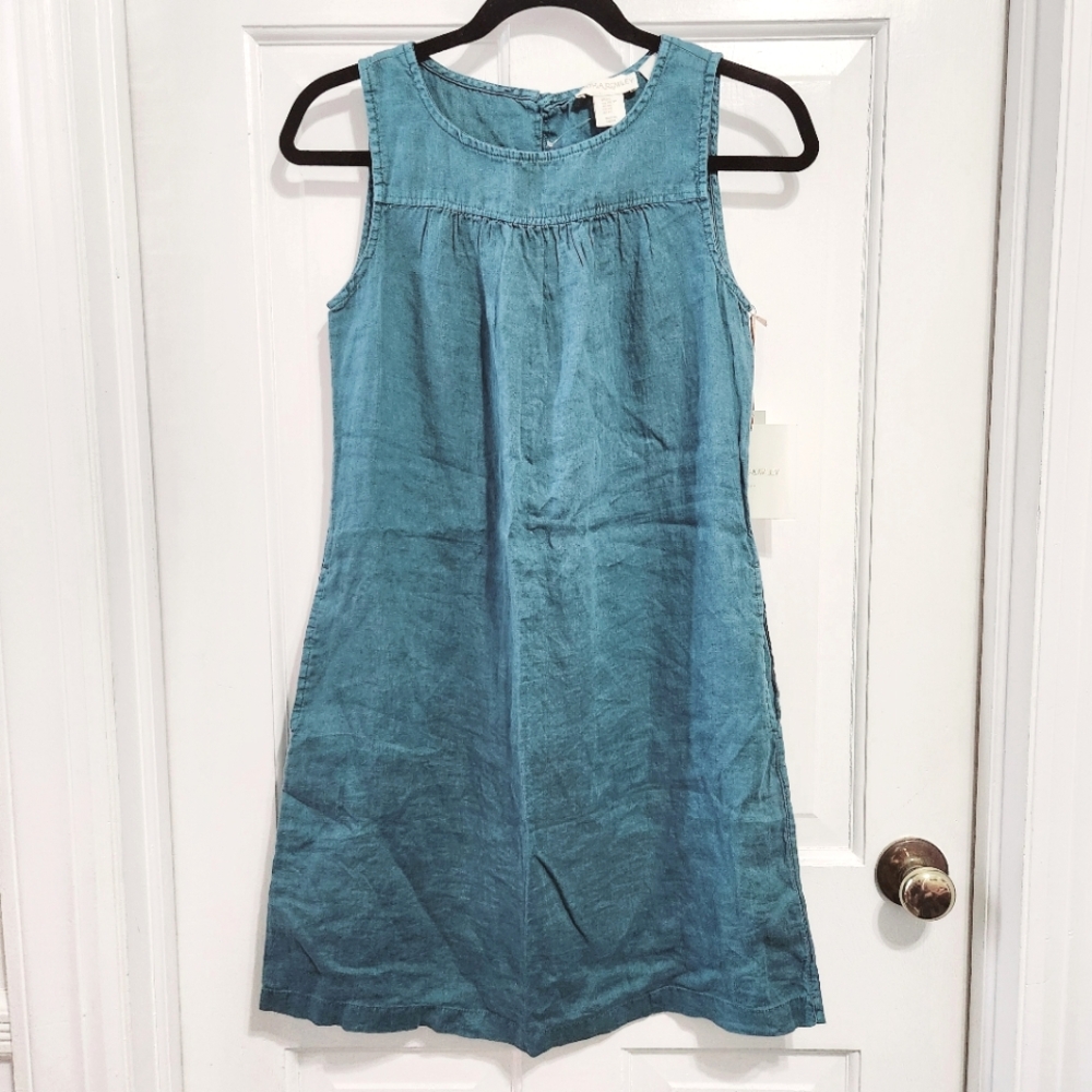 Cynthia Rowley Teal Linen Sleeveless Shift Side Pocket Dress